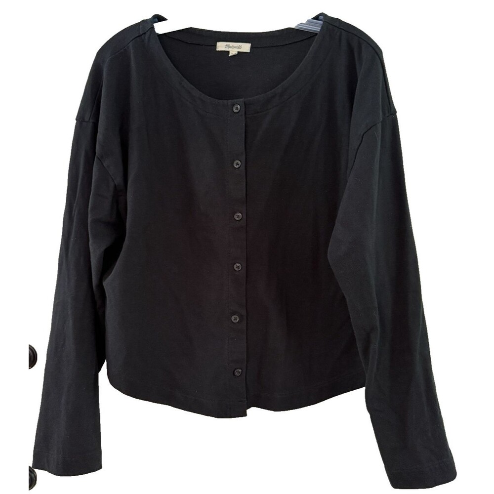 Madewell Black Cotton Cardigan Blouse Top XXL 2X EUC Button Front Round Neck